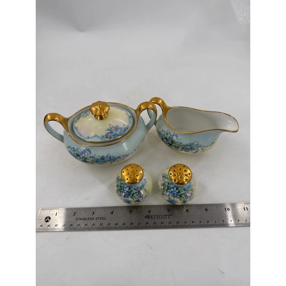 Hand-Painted‎ Bavarian Porcelain Cream, Sugar, Salt and Pepper